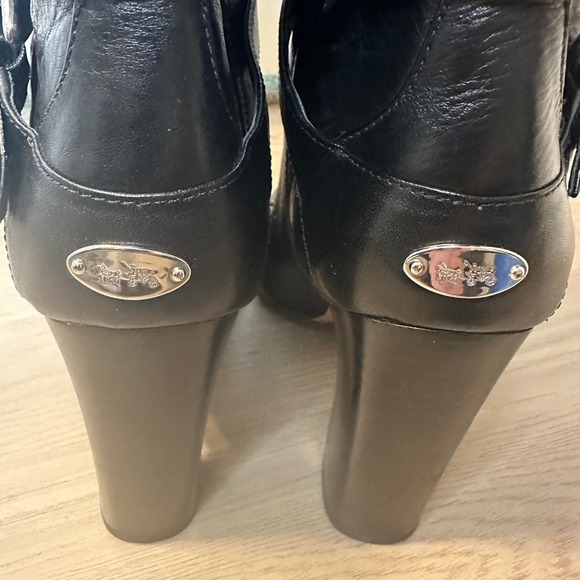 Coach Buckle Mid Calf Boots Black pebbled Leather Size 8B Alexandra Chunky Heel - Picture 10 of 12